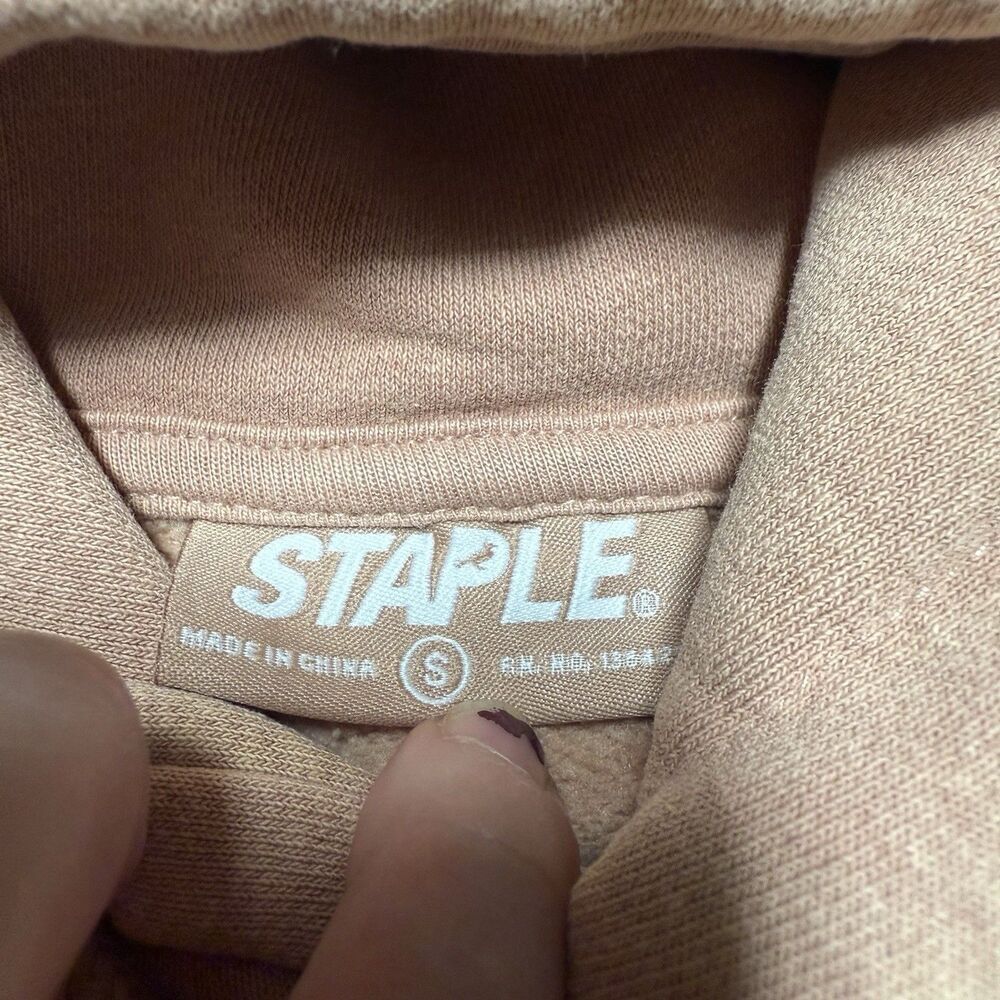 Staple Pigeon Hoodie Sweatshirt Small Tan Embroidered Broadway Pullover Logo - Picture 6 of 8